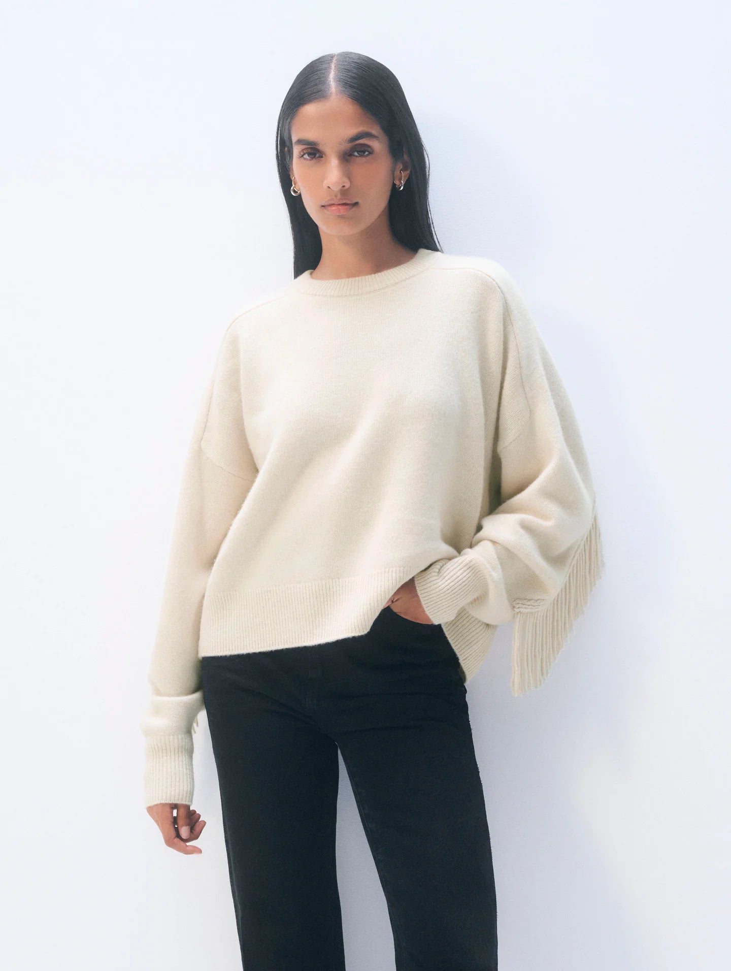 Cashmere Blend Luxe Fringe Crew