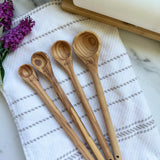 Handcrafted Olive Wood Long Handle Measuring Spoons Set