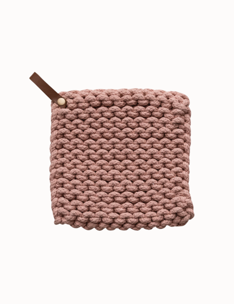 Cotton Crocheted Pot Holder w/ Leather Loop