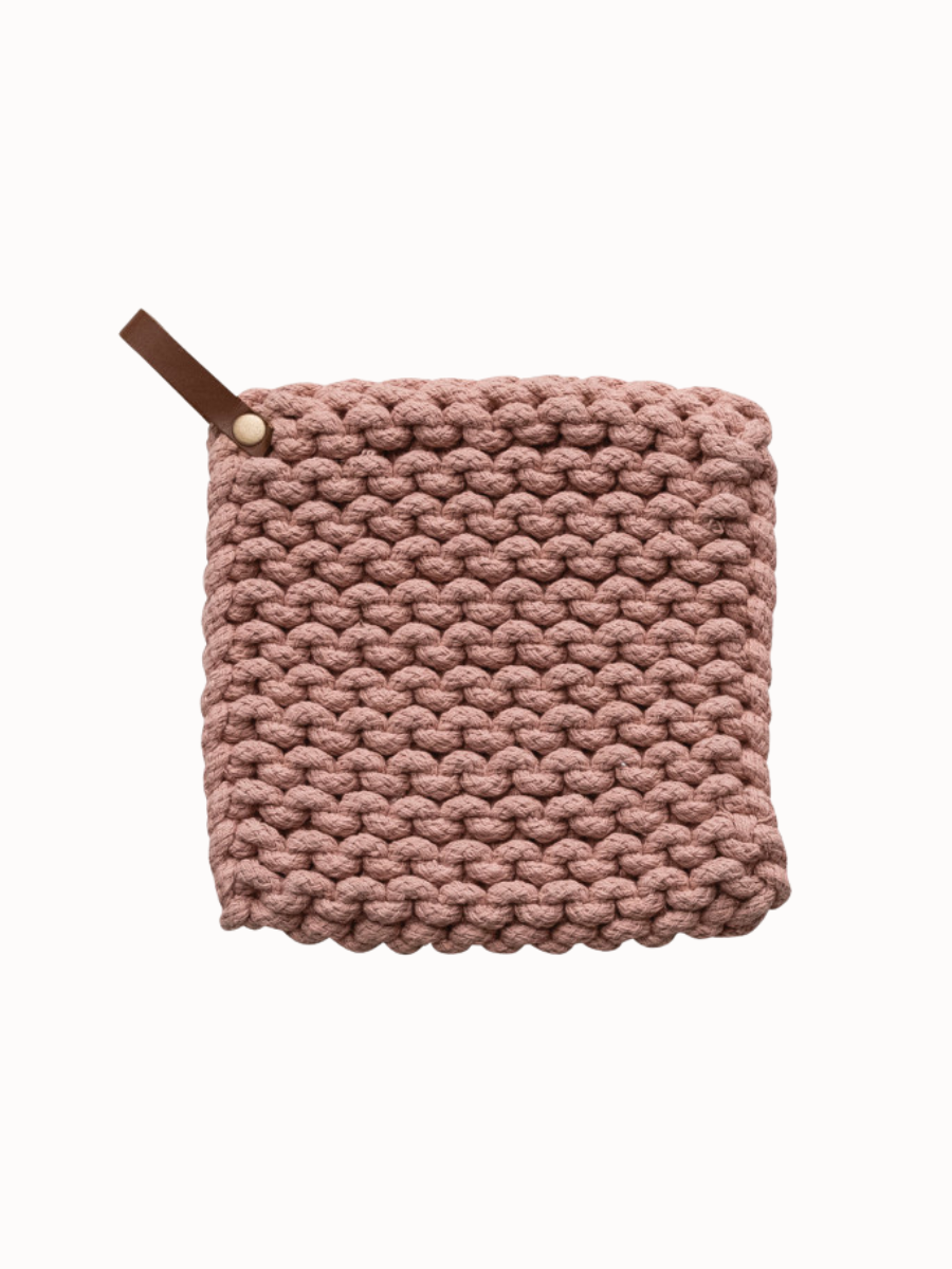 Cotton Crocheted Pot Holder w/ Leather Loop