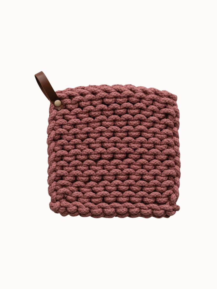 Cotton Crocheted Pot Holder w/ Leather Loop