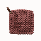 Cotton Crocheted Pot Holder w/ Leather Loop