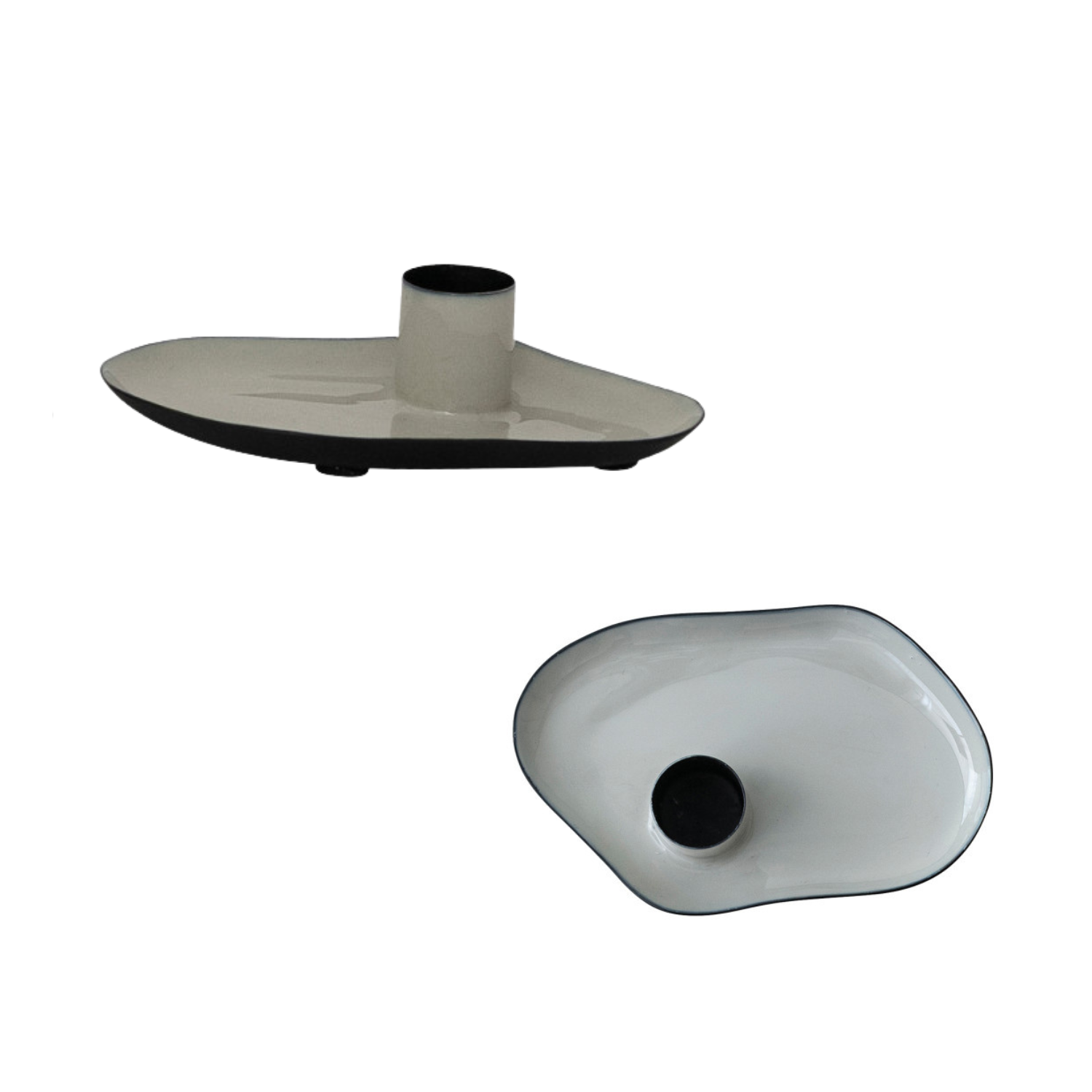 Enameled Metal Taper Holder with Tray