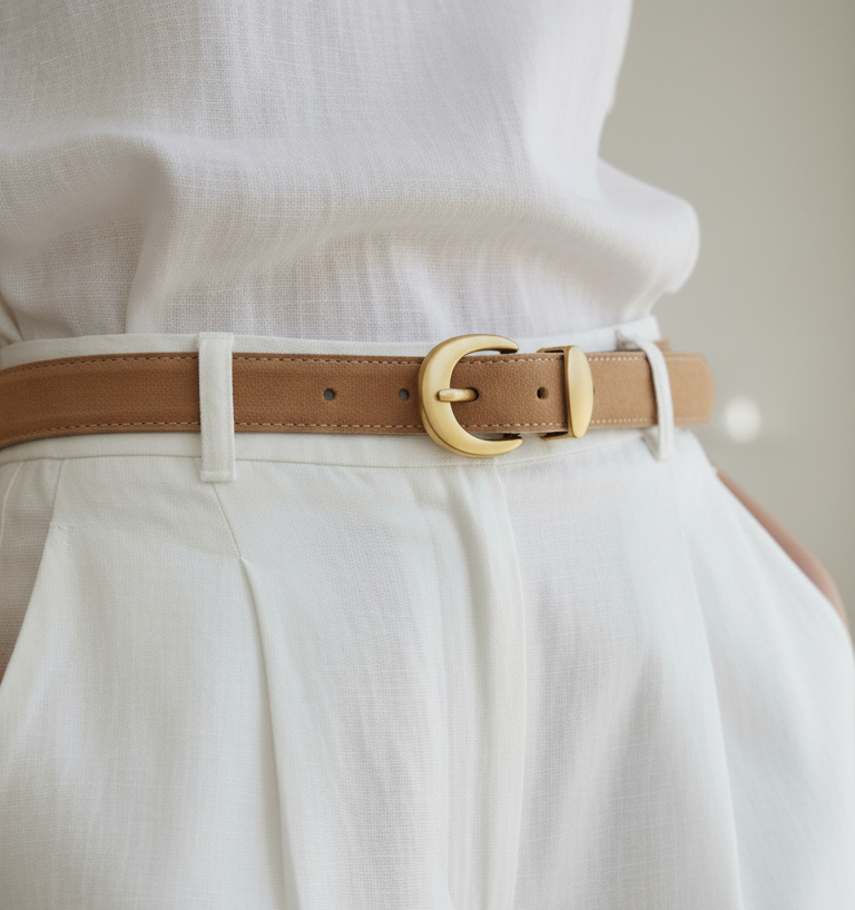 Suede Belt with Curved Gold Buckle