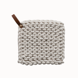 Cotton Crocheted Pot Holder w/ Leather Loop