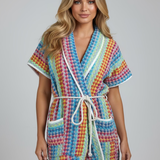 Sleeveless Terry Beach Towel Blazer in Pom Pom Green & Orange