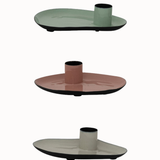 Enameled Metal Taper Holder with Tray