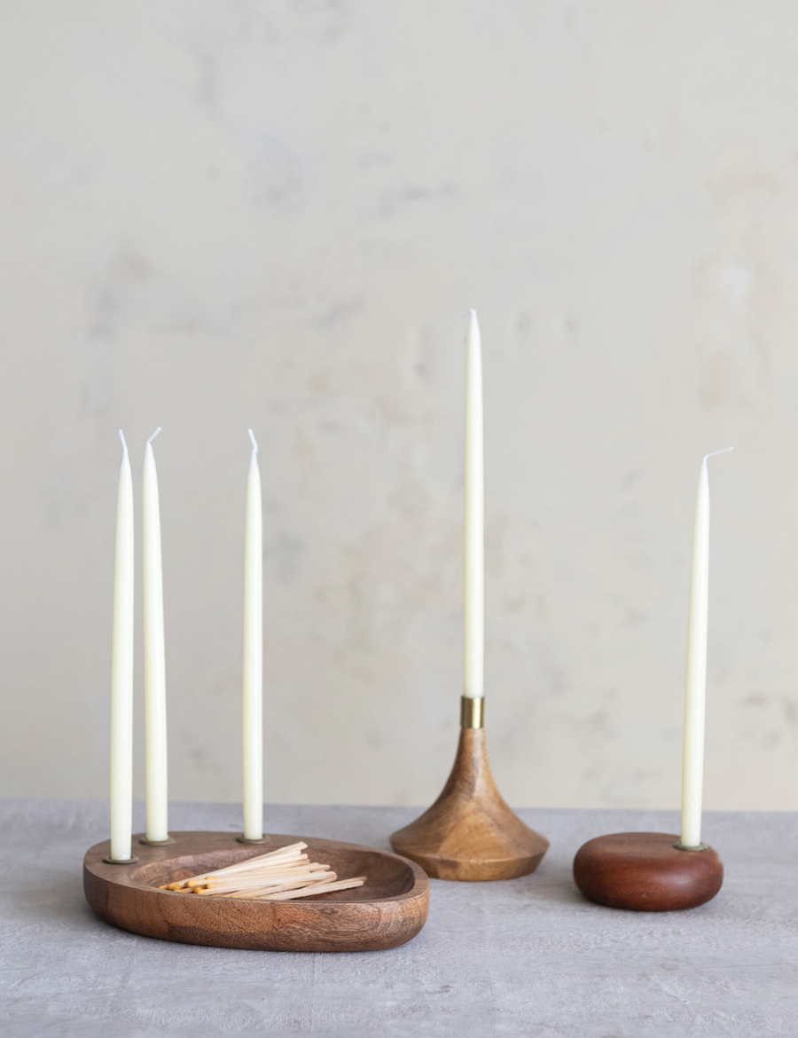 Mango Wood & Metal Taper Holder with Tray