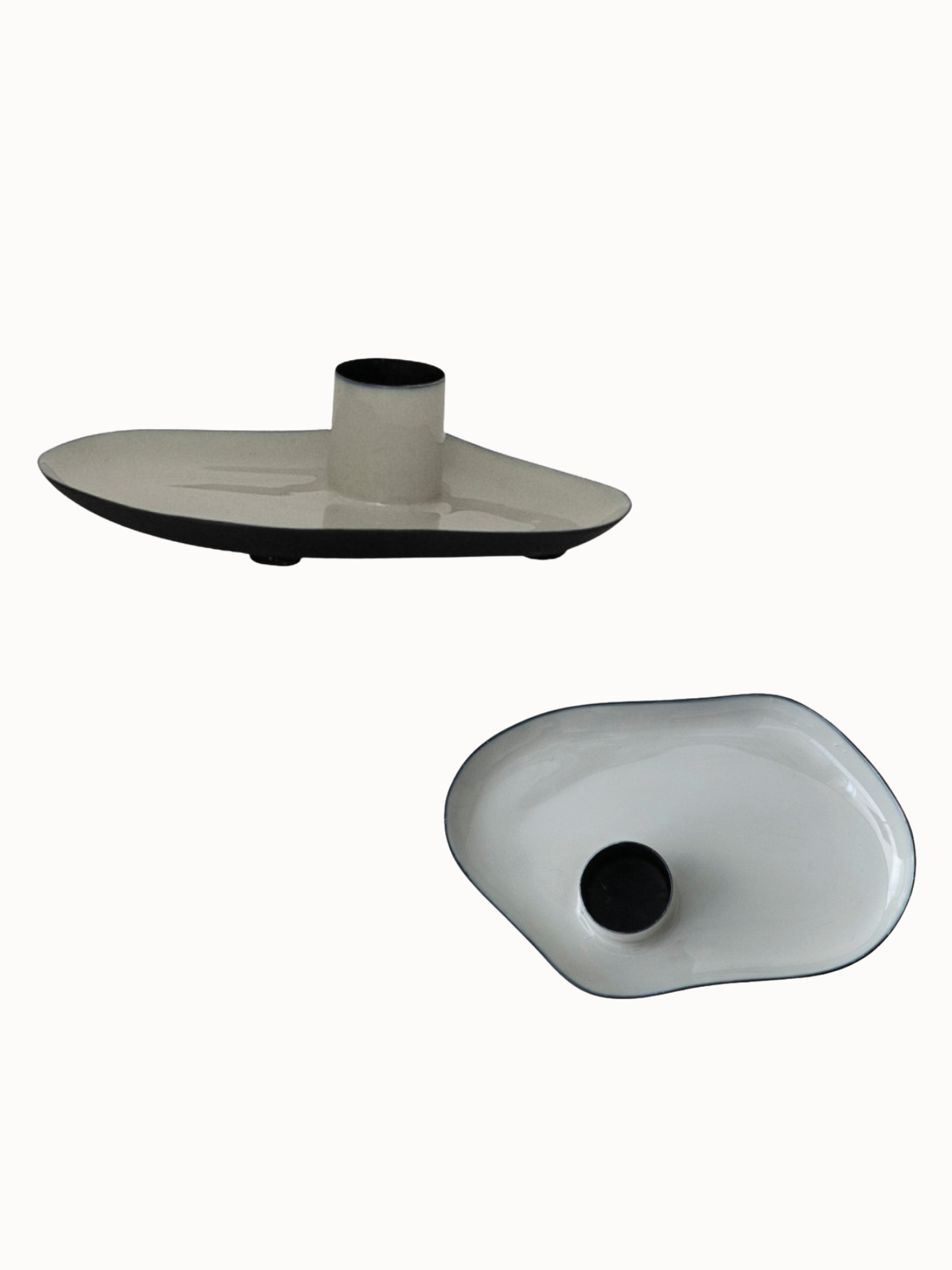 Enameled Metal Taper Holder with Tray