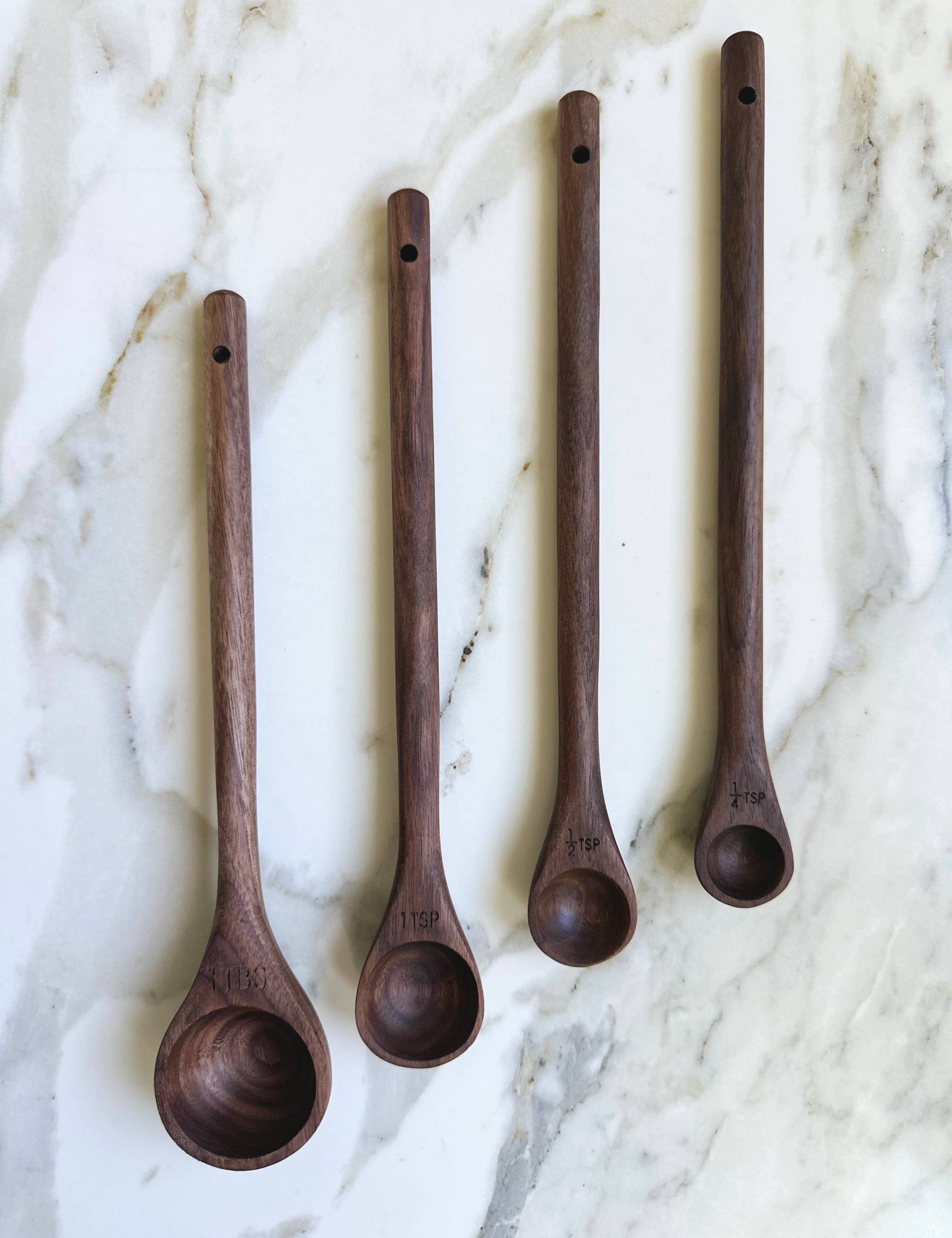 Handcrafted Walnut Wood Long Handle Measuring Spoons Set