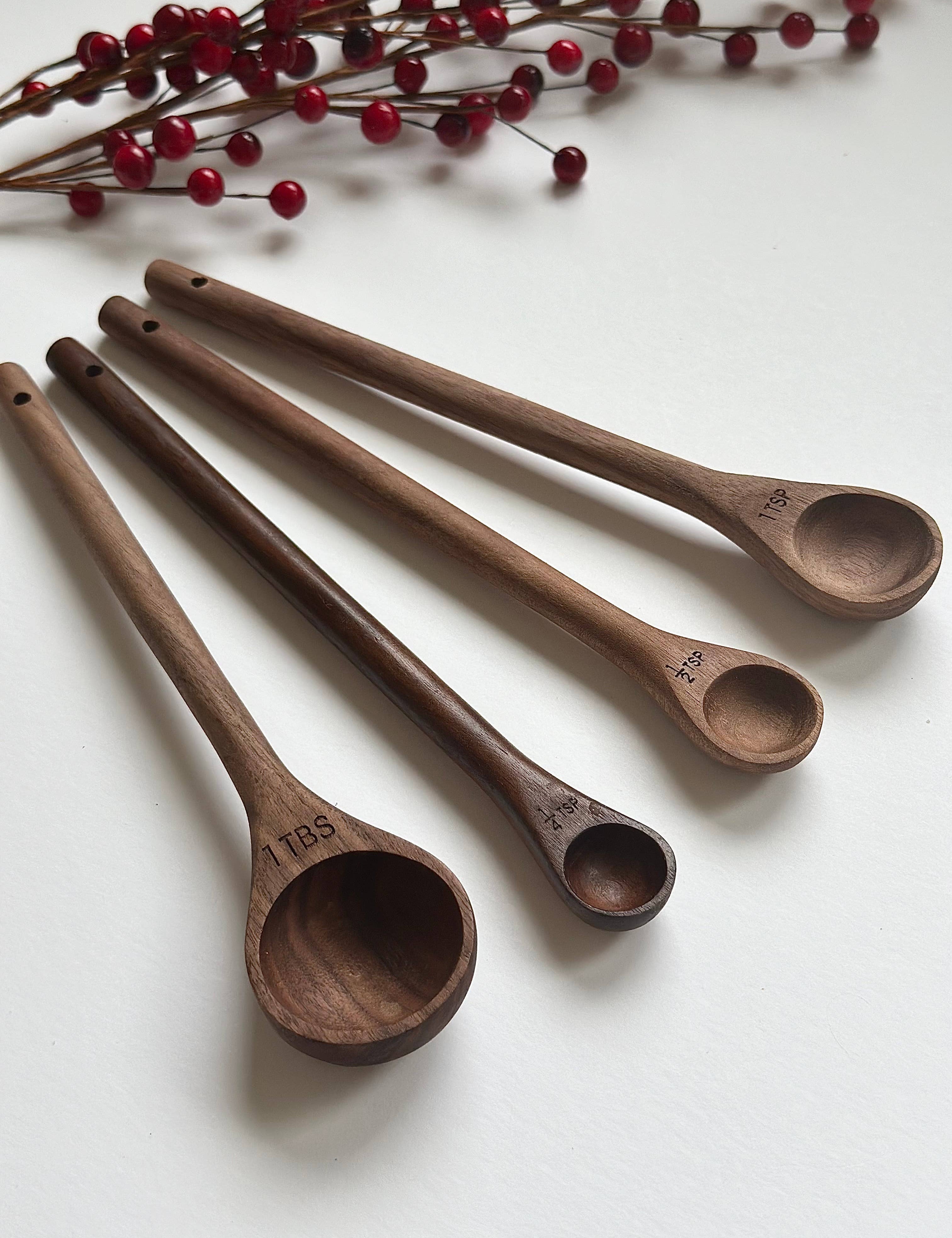 Handcrafted Walnut Wood Long Handle Measuring Spoons Set