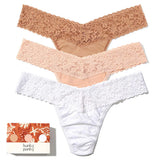 3 Pack Supima Cotton Low Rise Thongs With Lace Golden Sands (Sun Tan, Chai & White)