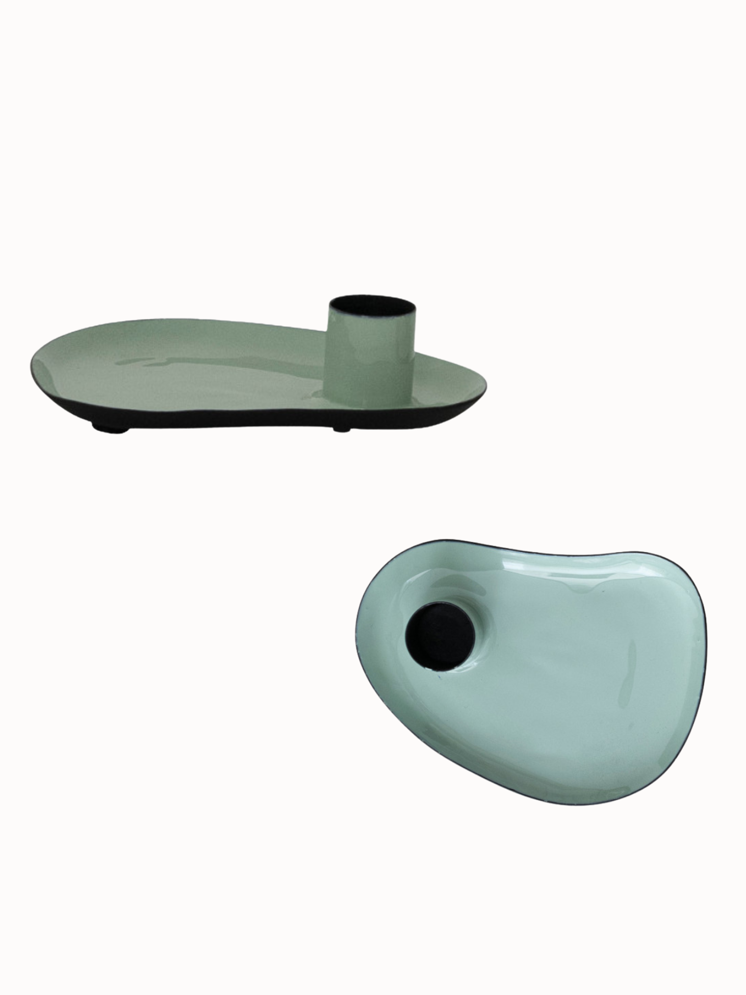 Enameled Metal Taper Holder with Tray