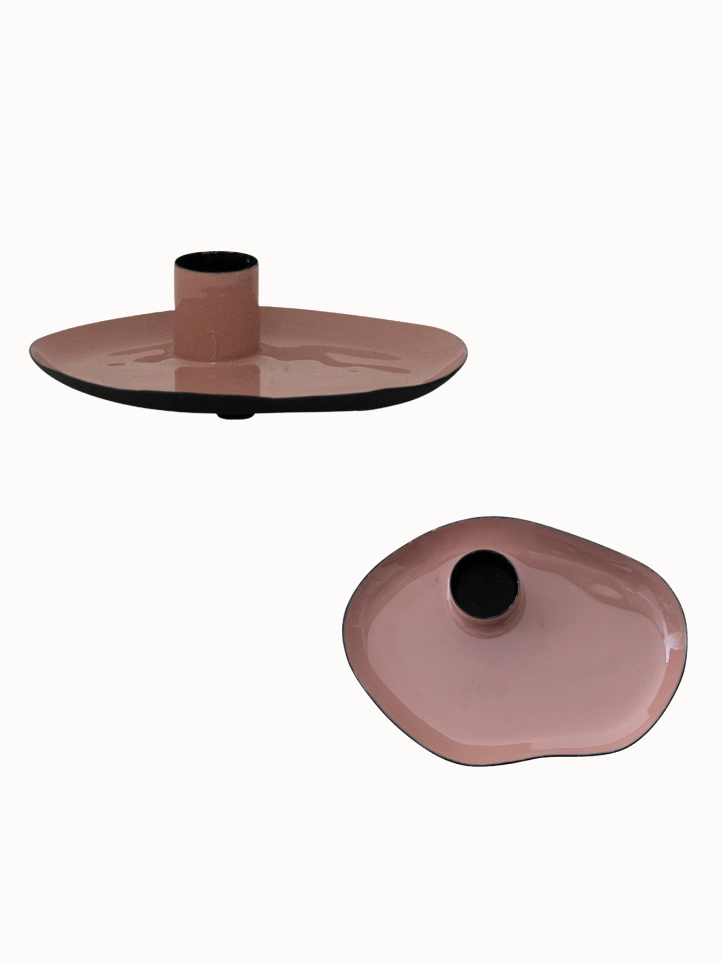 Enameled Metal Taper Holder with Tray
