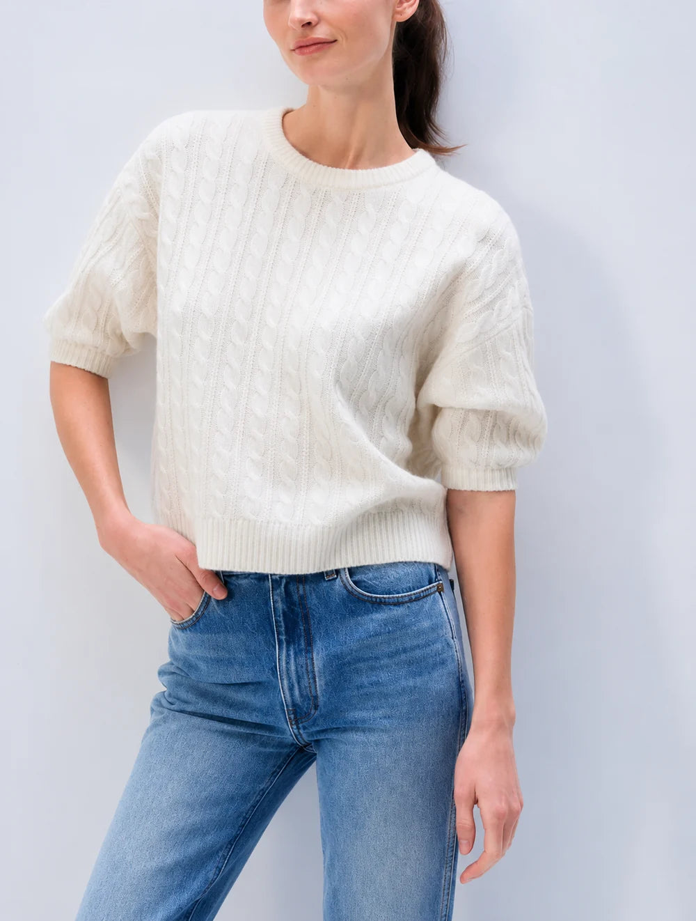 Cashmere Cable Short Sleeve Sweater