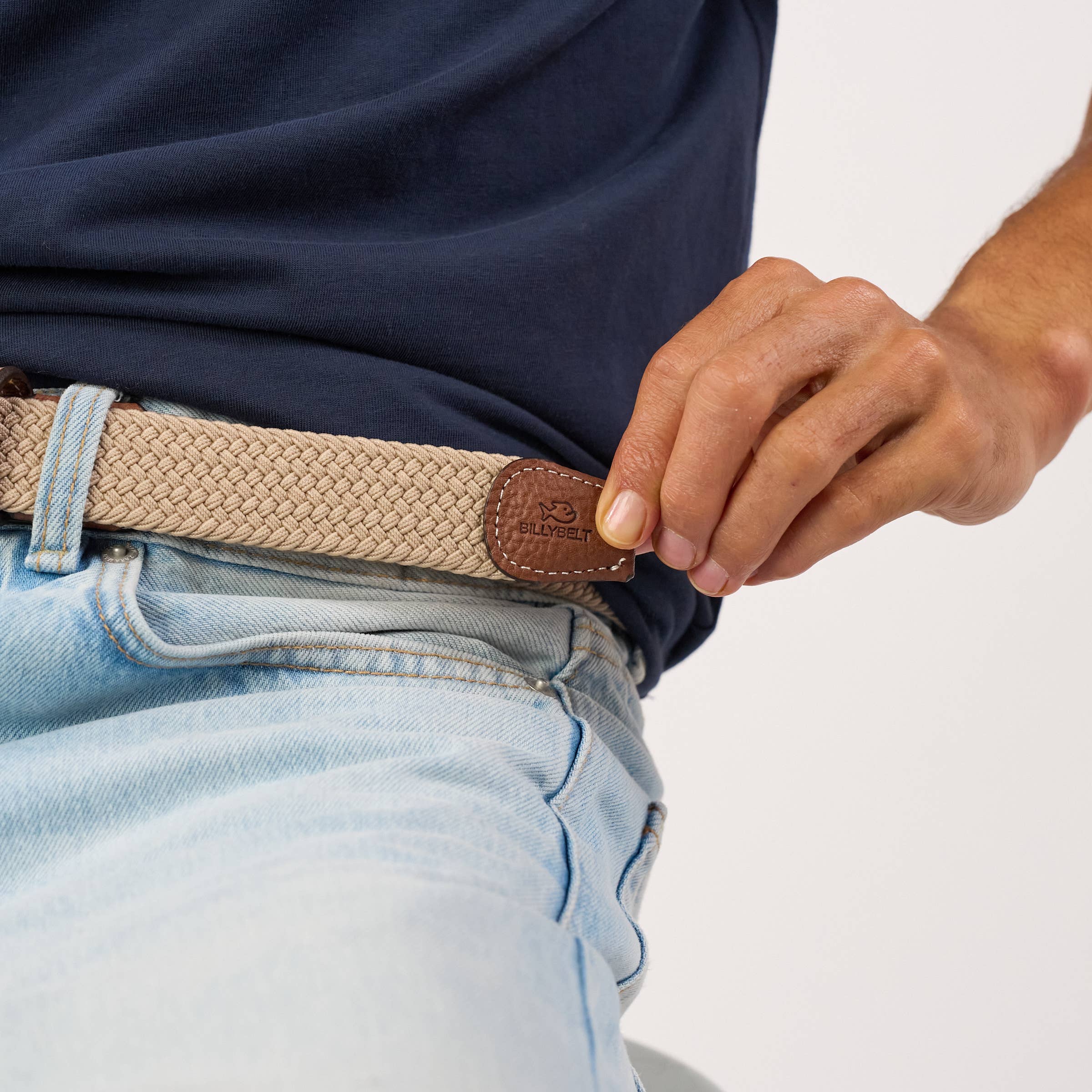 Beige Sand Elastic Braided Belt