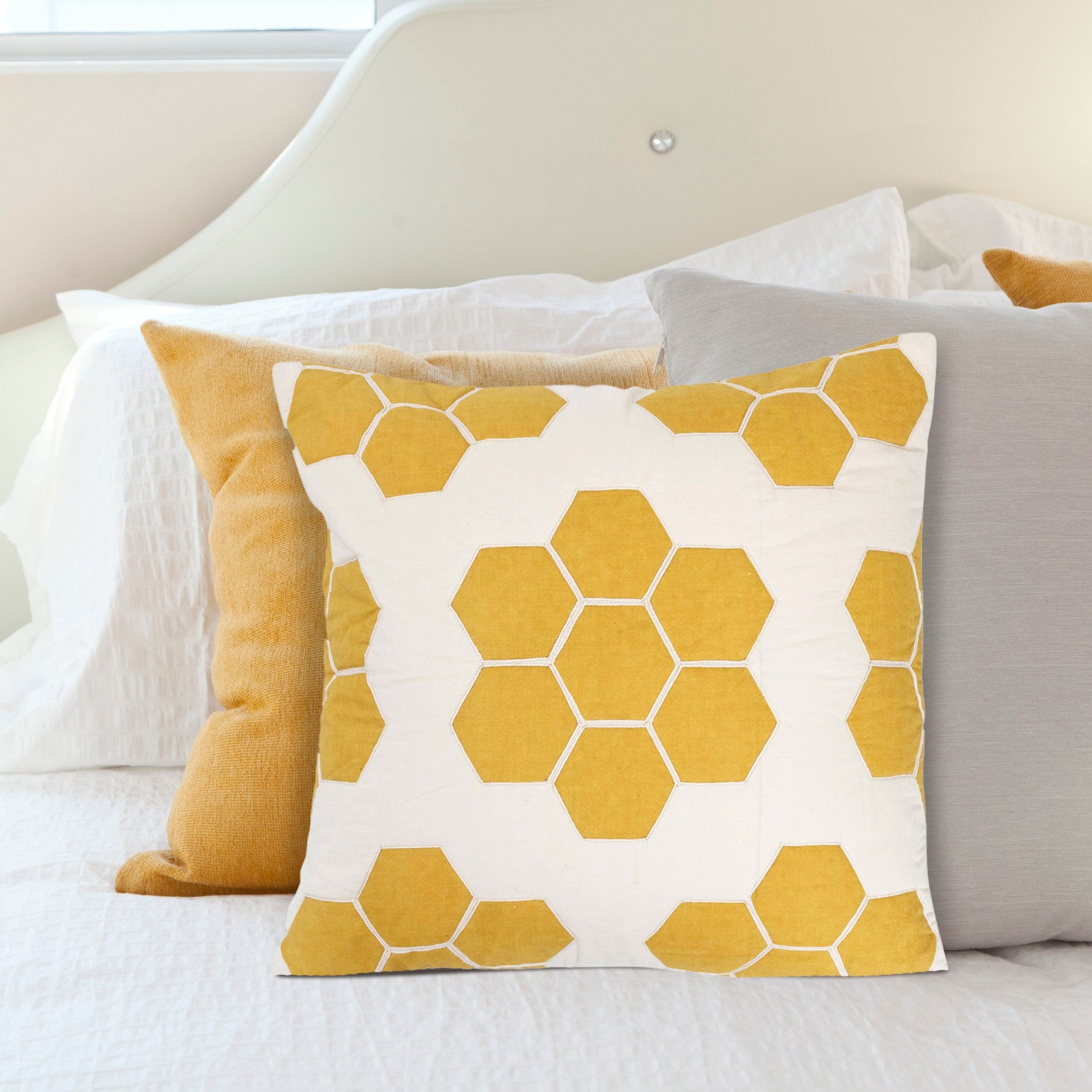 Quilted Cotton Pillow w/ Honeycomb Pattern