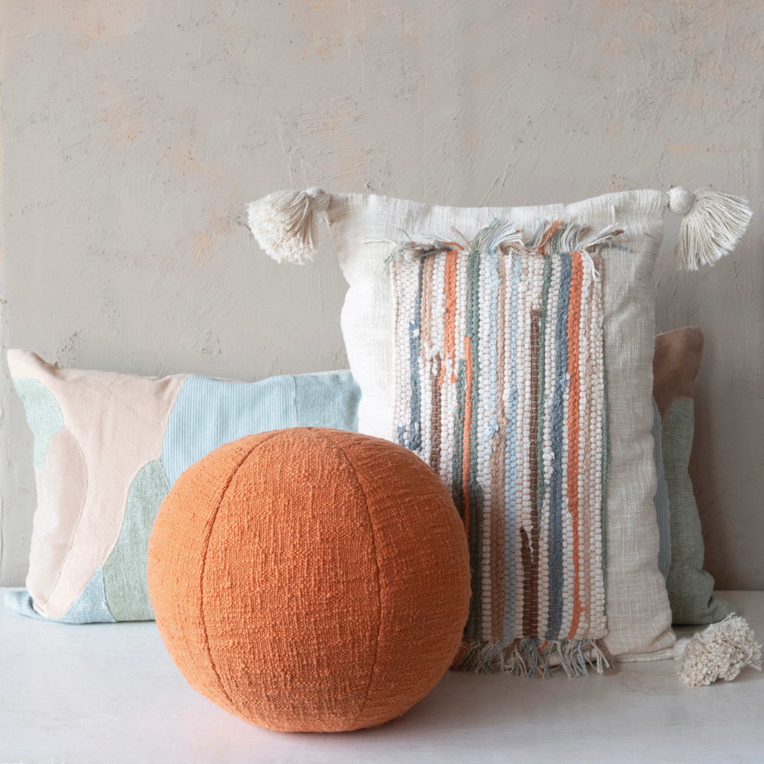 Woven Cotton Slub Striped Lumbar Pillow