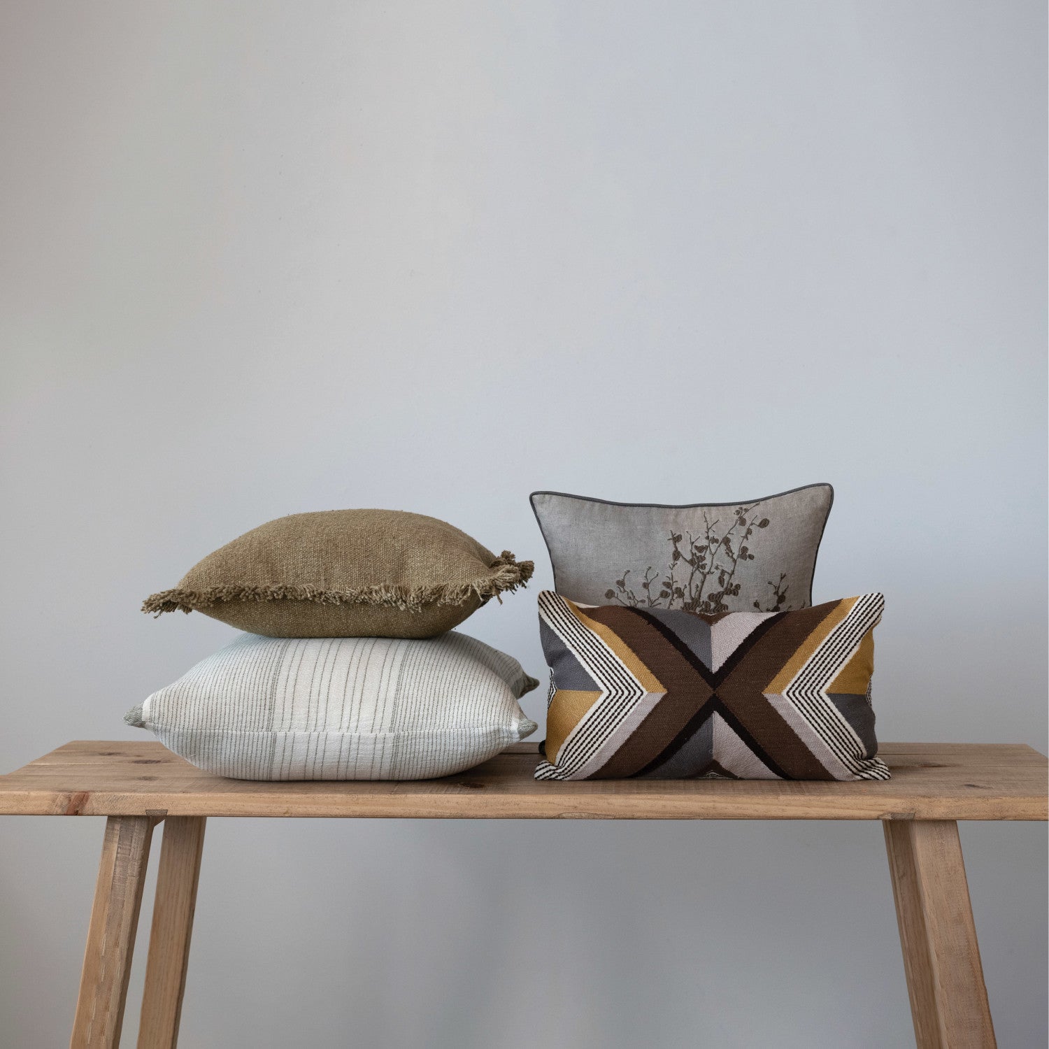 Embroidered Lumbar Pillow w/ Line Design