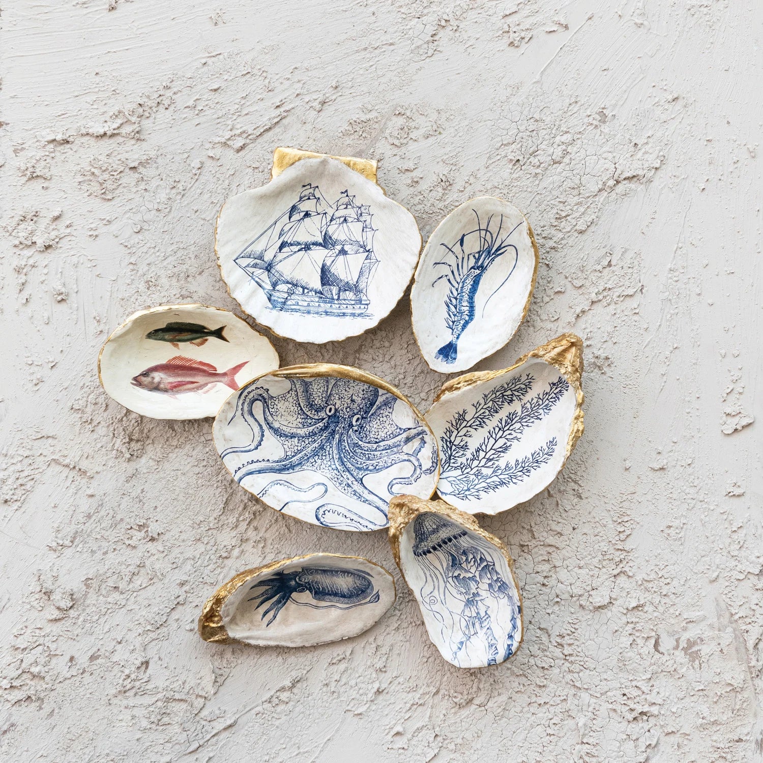 Decorative Resin Shell Shaped Dish with Sea Image, 6 Styles