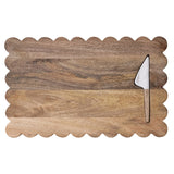 Mango Wood Scalloped Cheese/Serving Board with Stainless Steel Cheese Knife | Set of 2