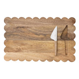 Mango Wood Scalloped Cheese/Serving Board with Stainless Steel Cheese Knife | Set of 2