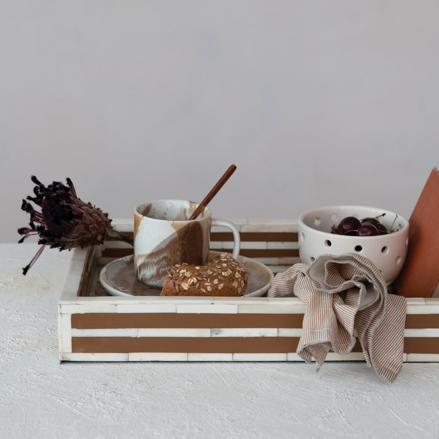 Bone & Resin Inlaid Tray with Handles