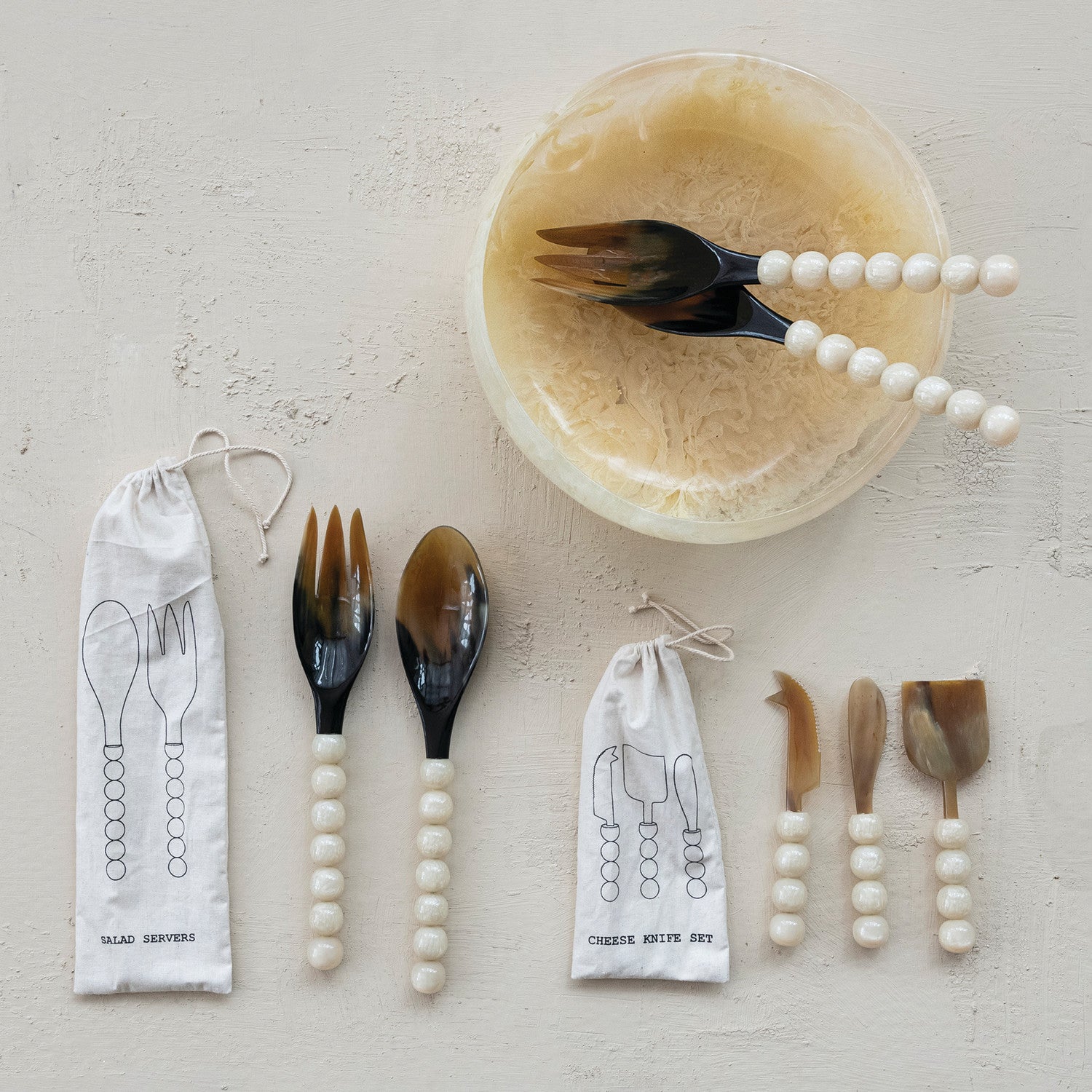 Natural Horn Cheese Knives with Resin Handles, Set of 3