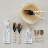 Natural Horn Salad Servers with Resin Handles, Set of 2